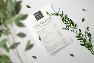 design a professional and stylish photography price sheet