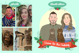 draw cute couple and pet illustrations for your soulmate