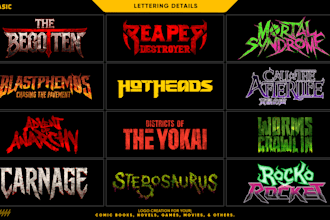 create a title logo creation for comic books, games, movies, and novels