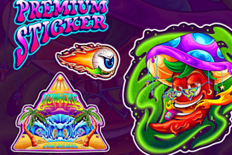 do flashy psychedelic trippy illustration for merch and logo