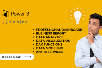 make power bi or tableau KPI dashboards, dax, report, data analysis