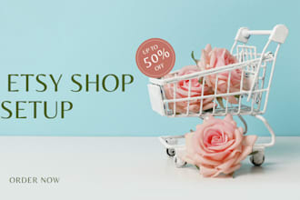set up etsy store, design etsy digital products with listing and etsy SEO