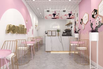 do interior design 3d modeling  cafe, restaurant, bar