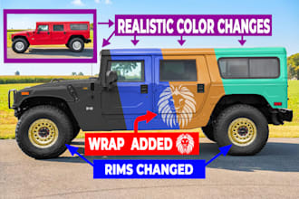 do realistic car, wheel, rim color change or replace, add wrap in photoshop
