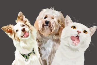 draw your dogs or any pets into cartoon portrait
