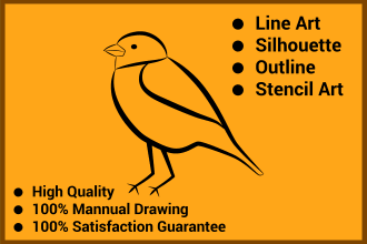 draw vector outline, stencil, line art illustration or silhouette design