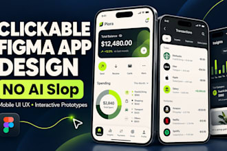 do clickable figma app design and mobile app UI UX design, figma app prototype