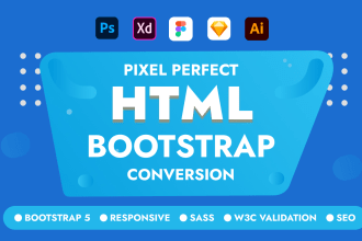 convert figma to html, psd to html,xd to html, css,responsive with bootstrap 5