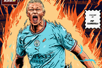 draw football player with fantasy comic and surrealism style