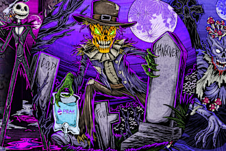 draw horror cartoons for mascot, sticker and tshirt design