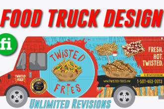 design stylish food truck wrap, food trailer wrap, or food van wrap