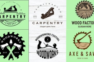 design wood, carpentry, and woodworking logo