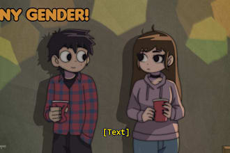 draw you and your partner in scott pilgrim take off style