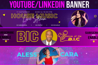 design linkedin header, youtube banner, facebook cover and twitter banner