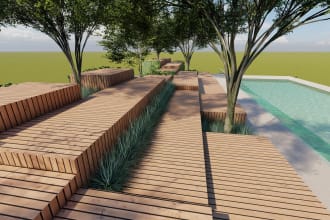 design seaside promenades with minimalism, controlled natural takeover