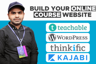 create online course website in teachable, thinkific, kajabi, or wordpress