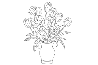 draw botanical illustration of flowers, plants, line art