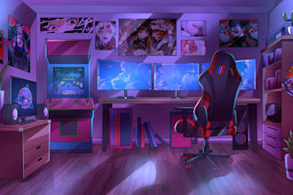 draw anime background interior, landscape for vtuber, visual novel, cover
