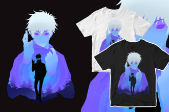 create unique negative space anime theme  for t shirt design