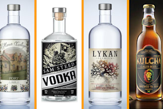 design label for vodka rum whiskey gin wine liquor brandy