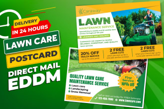 design lawn care, landscaping, gardening postcard, direct mailer, door hanger