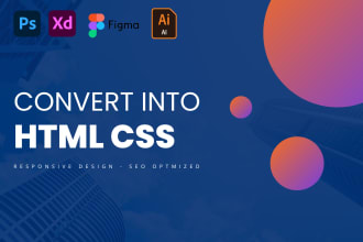 convert psd to html, figma to html, and xd to html using responsive design