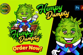 design marijuana, weed, hemp, cannabis cartoon mascot logo