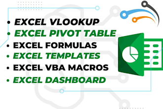 excel vlookup, pivot table, graphs, data entry, dashboard