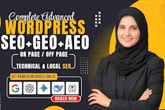 do complete wordpress SEO, GEO, aeo, on page, technical, and local optimization