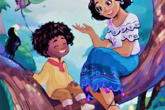 make a african american story book illustration child of art