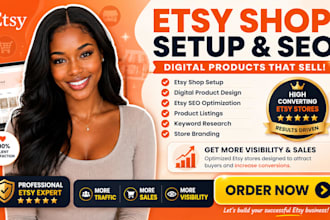 design etsy digital products, etsy shop setup, etsy planner etsy seo shop expert