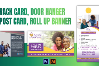 design rack card, door hanger, postcard, roll up banner in 6 hour