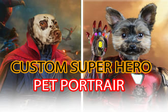 do custom super hero pet portrait dog portrait cat portrait