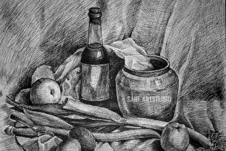 draw detailed line art of any product, food, sketch