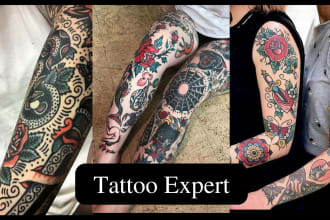 draw custom professional, sleeve, minimalist, realistic tattoo design