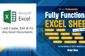 create and fix excel sheet, pivot chart, pivottable, formula function, dashboard