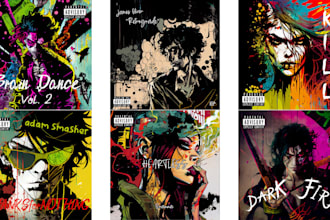 do graphic novel album cover for techno punk emo indie rock or rap