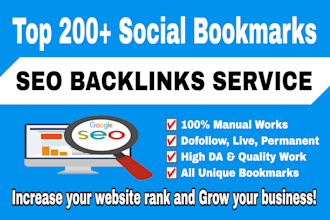 create manually 200 bookmarks submission SEO backlinks for google rank