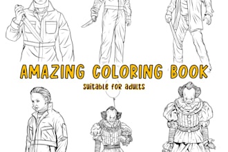 draw a coloring book pages with characters for adults