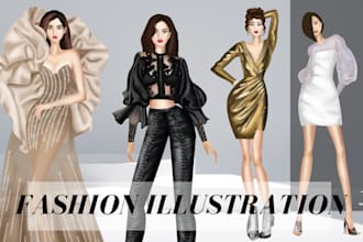 make digital fashion drawings, illustration and sketch