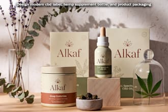 design modern cbd label, hemp supplement bottle, and product packaging