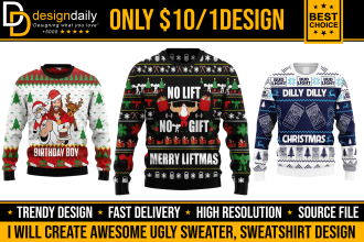 create awesome ugly sweater, sweatshirt design
