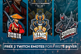 design gaming, twitch, mascot logo, with emotes twitch pack