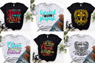 do custom typography christian, religious, tshirt designs for merch