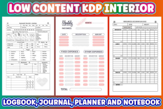 design custom KDP interior planner, journal, logbook, tracker