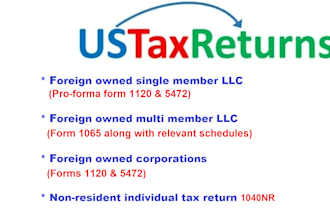 prepare tax forms 7004, 5472 and 1120 for USA llc