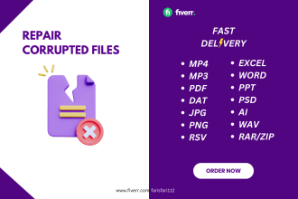 repair corrupted or damaged pdf , jpg , png , mov, dat files