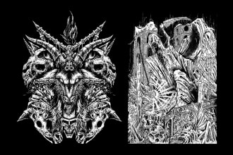 draw dark art, gore, horror, metal album art illustration