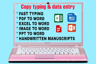 any typing and process your work in ms word and ms excel