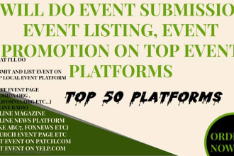 do event promotion, submission, listing on top 50 platforms
